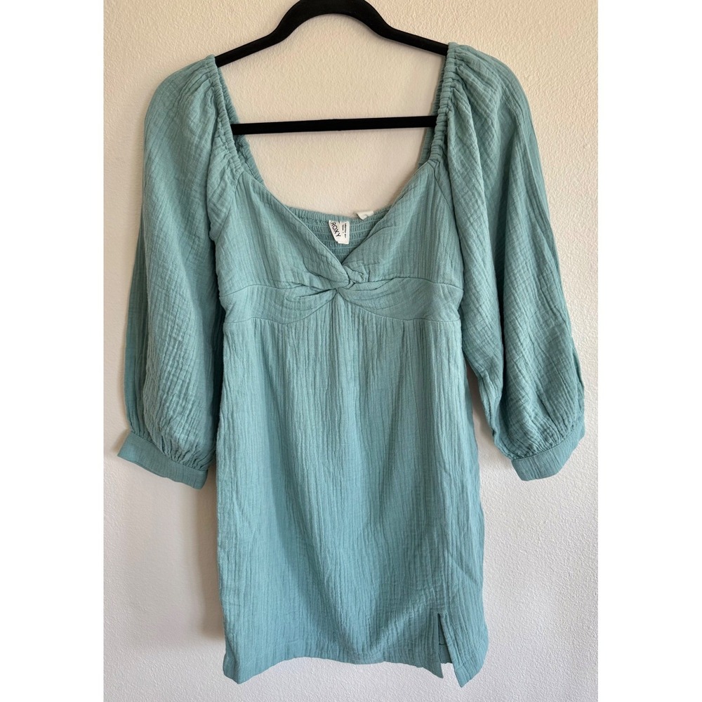Roxy Junior's V-Neck Peasant Babydoll Mini Dress Size M Mineral Blue Beach